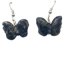 Load image into Gallery viewer, Flutter Carved Sodalite Butterfly Sterling Silver Earrings | 1 1/4 inch long |