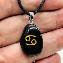 Load image into Gallery viewer, Zodiac Cancer Obsidian Stone Oval Pendant | 1 1/2" Long | Black | 1 Pendant |