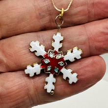 Load image into Gallery viewer, Cloisonne Christmas Snowflake 14kgf Pendant | White, Red, Gold | 1 3/4" Long |