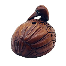 Load image into Gallery viewer, Grace Carved & Signed Boxwood Crane Bird Ojime/Netsuke Bead | 24x19x18mm | Brown