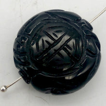 Load image into Gallery viewer, Carved Long Life Obsidian Beads |25x10mm | Black | 2 Beads |