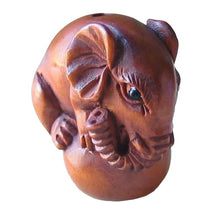 Load image into Gallery viewer, Carved & Signed Boxwood Circus Elephant Ojime/Netsuke Bead | 23x22x15mm | Brown