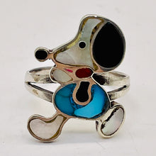 Load image into Gallery viewer, Mother of Pearl Sterling Silver Snoopy Rinf | 9.75 | Blue White Black | 1 Ring |
