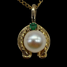 Load image into Gallery viewer, Pearl Emerald Horseshoe Pendant | 5/6" Long | White, Green | 1 Pendant |