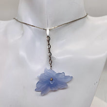 Load image into Gallery viewer, Hand Carved Natural Blue Chalcedony Flower Sterling Silver Pendant | 1" Long |