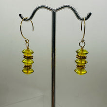 Load image into Gallery viewer, Natural Yellow Amber 3 Bead 14K Gold Filled Dangle Earrings 1 1/4" Long Handmade