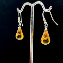 Load image into Gallery viewer, Amber Teardrop Dangle Sterling Silver Earrings | 1" Long | Amber | 1 Pair |