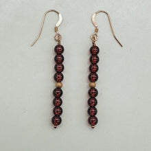 Load image into Gallery viewer, Champagne Garnet AAA 4mm Round Bead Dangle Earrings | 2" Long | Red |