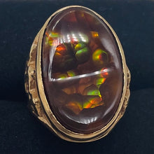 Load image into Gallery viewer, Natural Fire Agate 14K Gold Ring Size 7.75 Red Green Gold 25x15mm 15g