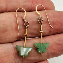 Load image into Gallery viewer, Jade Butterfly 14K Rose Gold Filled Leaf Earrings | 1 3/4" Long| Green | 1 Pair|