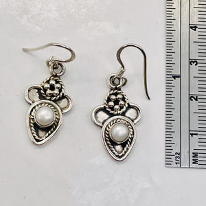 Fresh Water Pearl Sterling Silver Earrings | 1 1/2" Long | White | 1 Pair |
