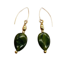 Load image into Gallery viewer, Nephrite Jade Briolette Bead 14K Gold Filled Earrings | Green | 1 1/4" Long |