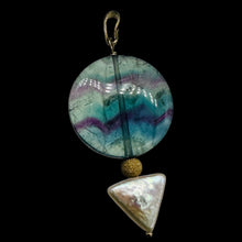 Load image into Gallery viewer, Fluorite, Pearl 14K Gold Filled Pendant | 1 3/4" Long| Purple, Blue | 1 Pendant|