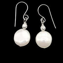 Load image into Gallery viewer, Creamy White Coin FW Pearl Drop/Dangle Earrings | 1 1/4" Long | White | 1 Pair |