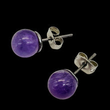Load image into Gallery viewer, Fashion Amethyst Stud Round Earrings | 8mm | Purple | 1 Pair |