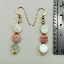 Load image into Gallery viewer, Rhodocrosite Mother of Pearl 14K Gold Filled Drop Earrings | 1 3/4"| Pink White|
