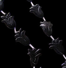 Load image into Gallery viewer, Hand Carved Black Obsidian Flower Bead Strand 110192