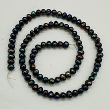 Load image into Gallery viewer, Near Round Blue Peacock 6-5mm FW Pearl Strand 109941
