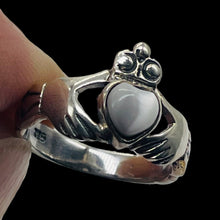 Load image into Gallery viewer, Mother of Pearl Sterling Silver Heart Claddagh Ring | Size 5 | Silver | 1 Ring |