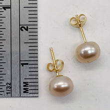 Load image into Gallery viewer, Pearl 14K Gold Stud Round Earrings | 7mm | Rosy Pink | 1 Pair
