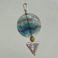 Load image into Gallery viewer, Fluorite, Pearl 14K Gold Filled Pendant | 1 3/4" Long| Purple, Blue | 1 Pendant|