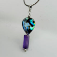 Load image into Gallery viewer, Amethyst, Abalone Sterling Silver Pendant| 1 3/4" Long| Purple, Blue| 1 Pendant|