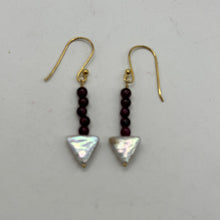 Load image into Gallery viewer, Natural Garnet and Triangle Pearl 14KGF Earrings | 1 1/4 Inch Long |