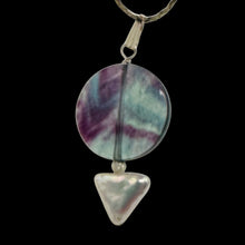 Load image into Gallery viewer, Fluorite and Pearl Sterling Silver Pendant | 1 3/4" Long | Purple, White |