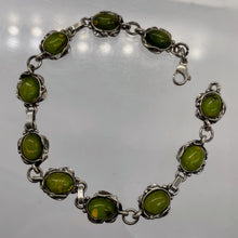 Load image into Gallery viewer, Amber Sterling Silver Bezel Set 8x6mm Stones | 7 1/2" Long | Green | 1 Bracelet|