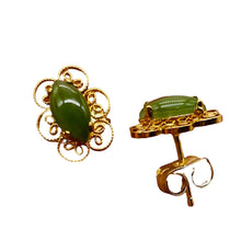 Load image into Gallery viewer, Aventurine Gold Trimmed Sterling Silver Oval Earrings| 7x4mm | Green | 1 Pair |