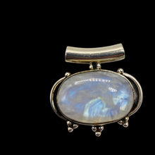 Load image into Gallery viewer, Alluring Rainbow Moonstone Sterling Silver Pendant | Blue White | 1 1/4" long |