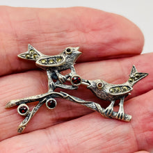 Load image into Gallery viewer, Song Birds Marcasite Sterling Silver Pin | 2" Long | Silver | 1 Sweater Pin |