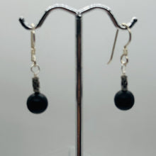 Load image into Gallery viewer, Black Stone - Africa Round Bead and Sterling Silver Earrings| Black Matte|