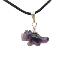 Load image into Gallery viewer, Purple Dinosaur Pendant Amethyst Triceratops Sterling Silver Pendant 509303AMS | 22x11x7.5mm (Triceratops), 6.8mm (Bail Opening), 1" (Long) | Purple