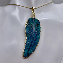 Load image into Gallery viewer, Chrysocolla Carved Gold Trim Leaf Pendant | 3" Long | Green Blue | 1 Pendant |
