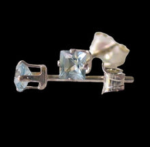 Load image into Gallery viewer, Princess 3mm Created Aquamarine & Silver Earrings 10152C