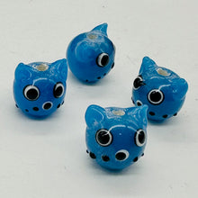 Load image into Gallery viewer, Kitty Cat Ceramic Round Beads | 15mm | Egyptian Blue | 4 Beads |
