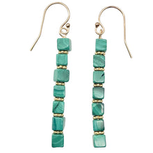 Load image into Gallery viewer, Exotic! Malachite Cube Beads 14K Gold Filled Earrings! | 2 inch Long |