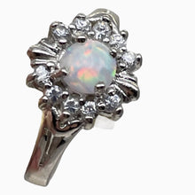 Load image into Gallery viewer, Gemstone Round CZ Opal Sterling Silver Ring | 6 | Fire Green Red | 1 Ring |