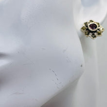 Load image into Gallery viewer, Purple CZ Marcasite Sterling Silver Flower Earrings | 3/8" | Silver | 1 Pair }