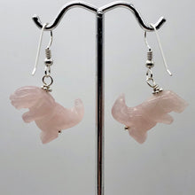 Load image into Gallery viewer, Rose Quartz Tyrannosaurus Rex Sterling Silver Drop Earrings| 1.5" Long | Pink |