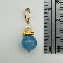 Load image into Gallery viewer, Aquamarine and Pearl Sweetheart Pendant 14K Yellow Gold Filled| 1" Long | Blue |