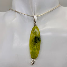 Load image into Gallery viewer, Serpentine New Jade Sterling Silver Round Marquis Pendant | 2" Long | Green | 1}