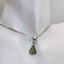Load image into Gallery viewer, Moldavite 8.22ct Sterling Silver Triangle Pendant | 1" Long | Green | 1 Pendant|