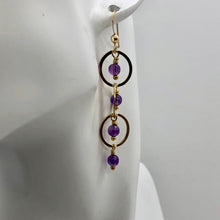 Load image into Gallery viewer, Amethyst 14K Gold Filled Exotic Drop Earrings | Purple/Gold | 2 1/4" Long |