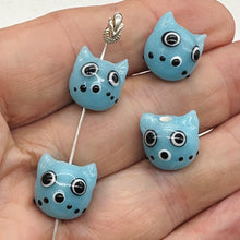 Load image into Gallery viewer, Kitty Cat Ceramic Round Beads | 15mm | Baby Blue | 4 Beads |