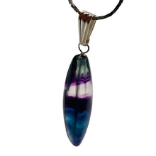 Load image into Gallery viewer, Fluorite Sterling Silver Navette Pendant| 2" Long | Purple Green | 1 Pendant |