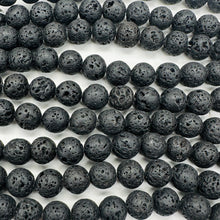 Load image into Gallery viewer, Lava Natural Round Bead Strand | 15.5" Long | Black | 32 Beads |