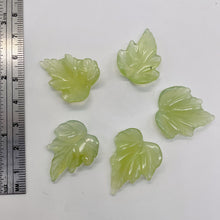 Load image into Gallery viewer, Carved Serpentine New Jade Leaf Bead Set | 26x21x4 to 28x22x4mm | 5 Beads |