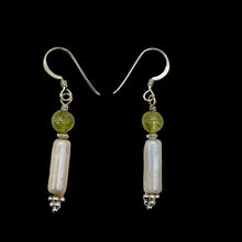 Load image into Gallery viewer, Apatite Fresh Water Pearl Sterling Silver Earrings | 1 1/4&quot; Long | Green White |
